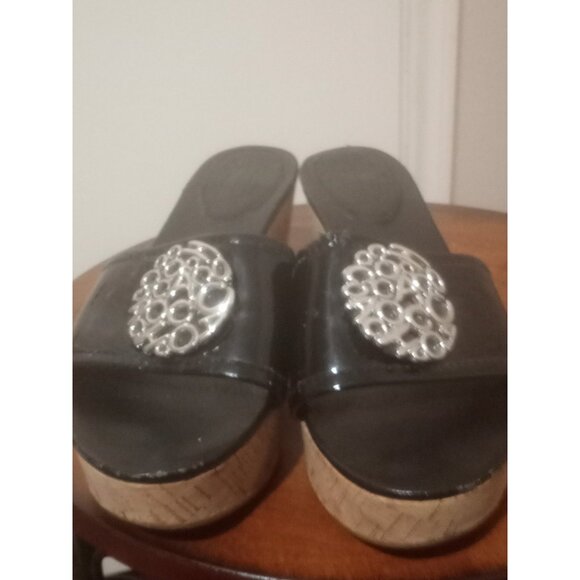 Coach Judith Black Patent Leather Cork Wedge Sandals Women's Size 8.5 B - Picture 6 of 12